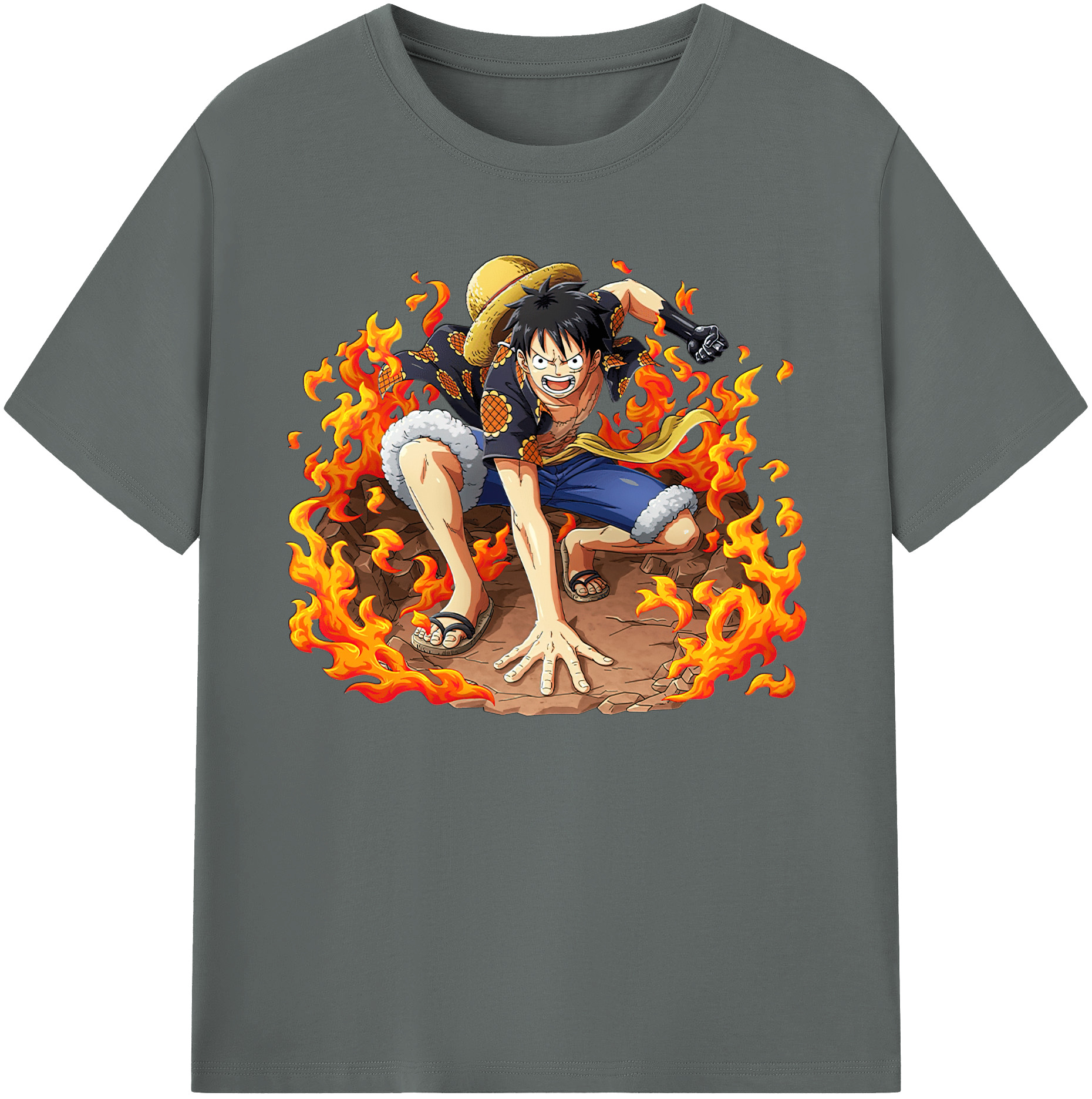 ワンピース モンキー・D・ルフィ ONE PIECE Monkey D. Luffy 綿100％ メンズ半袖Tシャツ｜肌触りやわらか＆通気性